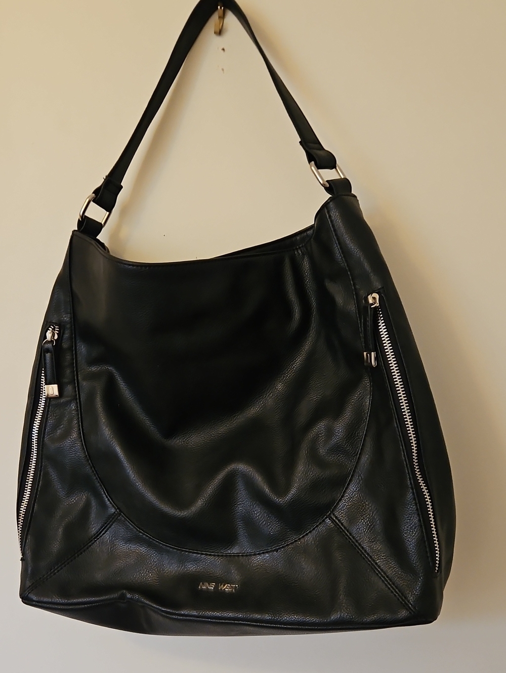 Nine West Black Shoulder Hobo with Silver Zippers
